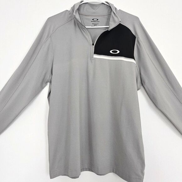 OAKLEY Logo Gray Black 1/4 Zip Athletic Pullover Shirt Mens Size Small - Picture 3 of 11